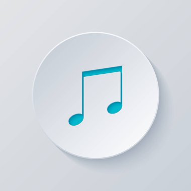Müzik Not simgesi. Gri ve mavi katmanları ile daire kes. Kağıt tarzı