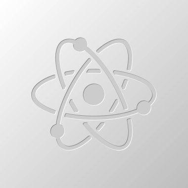 bilimsel atom sembolü, basit simgesi. Kağıt tasarımı. Düzenlenen sembolü. Çekirdeksiz stili