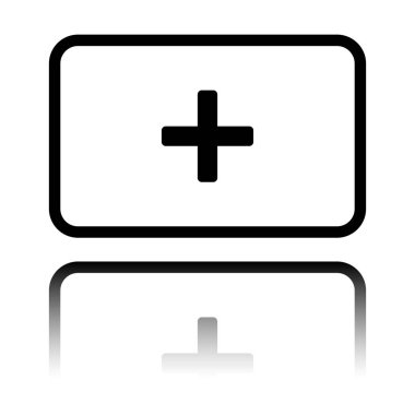 İlk yardım kutusu. basit simgesi. Siyah beyaz arka plan ayna yansıması simgesiyle