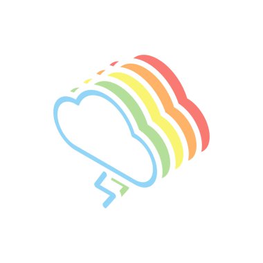 bulut ve yıldırım. basit anahat simgesi. Doğrusal sembolü ile ince anahat. Beyaz arka plan üzerinde renkli izometrik simgeler yığını