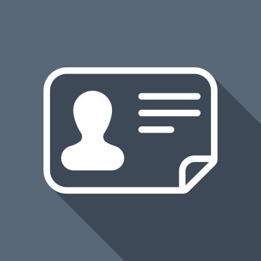 Kimlik kartı simgesi. Kimliği profil. Uzun Gölge arka plan üzerinde beyaz düz simgesi