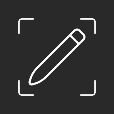 Basit kalem. Doğrusal, ince anahat. Beyaz nesne kamera otomatik odaklama koyu arka plan üzerinde