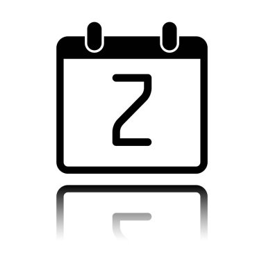 2 gün, basit simgesi ile takvim. Siyah beyaz arka plan ayna yansıması simgesiyle