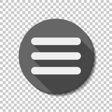 Hamburger menü. Web simgesi. düz simgesi, uzun gölge, daire, şeffaf ızgara. Rozet veya etiket stili