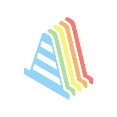 Koni simgesi. Beyaz arka plan üzerinde renkli izometrik simgeler yığını