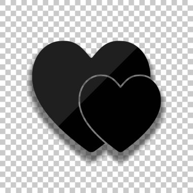 2 hearts. Basit simgesi. Saydam arka plan üzerinde yumuşak gölgeli siyah cam kutsal kişilerin resmi
