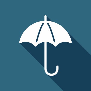 şemsiye simgesi. Uzun Gölge arka plan üzerinde beyaz düz simgesi