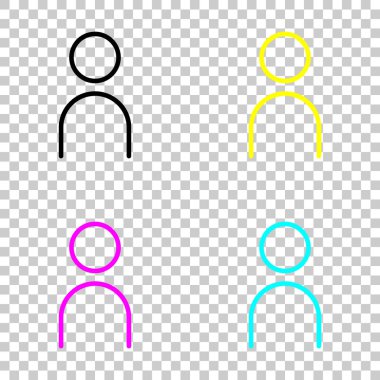 Basit kişi simgesi. Doğrusal sembol, ince anahat. Cmyk simgeleri şeffaf arka plan üzerinde renkli dizi