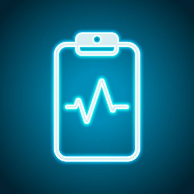 Tablet kağıt ve nabız hattı. Doğrusal, ince anahat. Neon tarzı. Işık dekorasyon simgesi. Parlak elektrik sembolü
