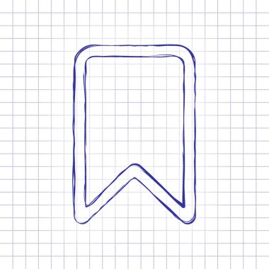 basit anahat yer işareti. Elle çizilmiş resim kağıt sayfası. Mavi mürekkep, anahat kroki tarzı. Damalı zemin üzerine doodle