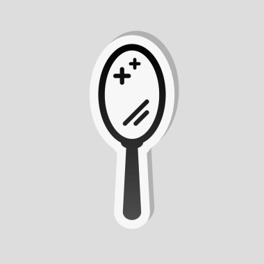 Basit el ayna simgesi. Etiket tarzı ile beyaz ve gri arka plan üzerinde basit gölge