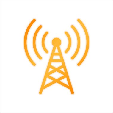 Radyo kulesi simgesi. Doğrusal tarzı. Portakal işareti beyaz arka plan üzerinde düşük ışık ile