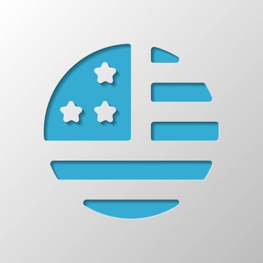 basit ABD bayrağı simgesi. Yuvarlak şekli. Kağıt tasarımı. Gölge ile düzenlenen sembolü