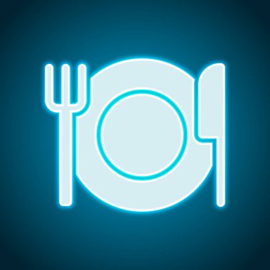 çatal bıçak takımı. tabak çatal ve bıçak. basit siluet. Neon tarzı. Işık dekorasyon simgesi. Parlak elektrik sembolü