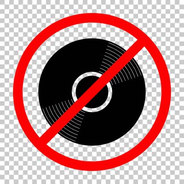 Vinil simgesi. Siyah kırmızı uyarı işareti şeffaf arka plan ile nesnesinde izin yok