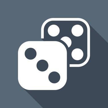 Çift zar. Simge azart Oyunlar. Uzun Gölge mavi zemin üzerine beyaz düz simgesi