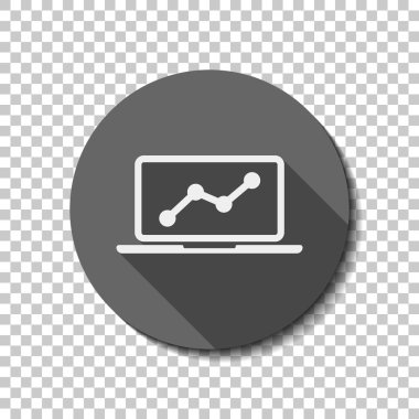 Grafik finans, büyümek. düz simgesi, uzun gölge, daire, şeffaf ızgara. Rozet veya etiket stili