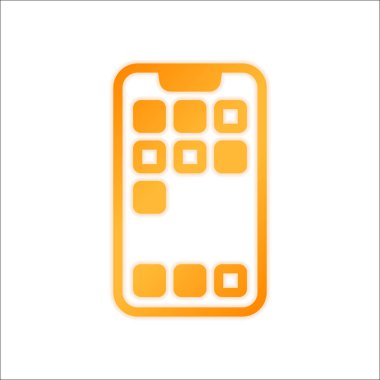 Basit hareket eden telefon simgesi. Doğrusal sembol, ince anahat. Portakal işareti beyaz arka plan üzerinde düşük ışık ile