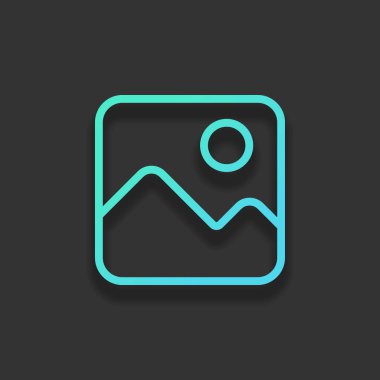 Basit resim simgesi. Doğrusal sembol, ince anahat. Renkli logo kavramı koyu arka plan üzerinde yumuşak gölge ile. Masmavi okyanus rengini simgesi