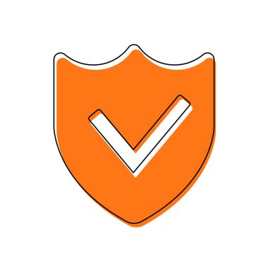 koruma başarı. basit simgesi. İzole simge siyah ince dağılımı ve farklı katmanlarda doldurma taşındı turuncu oluşan. Beyaz arka plan