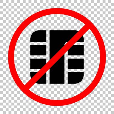 Kredi kartı simgesinin çip. Siyah kırmızı uyarı işareti şeffaf arka plan ile nesnesinde izin yok