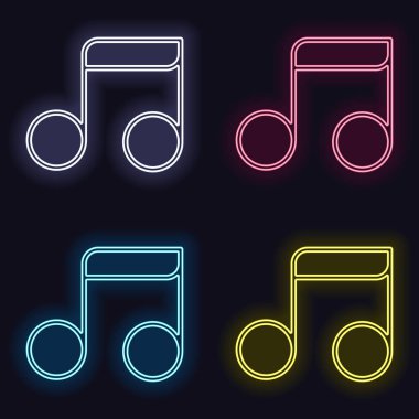 Basit müzik notu. Doğrusal simgesi, ince anahat. Neon işareti kümesi. Koyu arka plan üzerinde casino tarzı. Seamless modeli