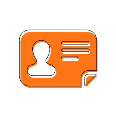 Kimlik kartı simgesi. Kimliği profil. İzole simge siyah ince dağılımı ve farklı katmanlarda doldurma taşındı turuncu oluşan. Beyaz arka plan