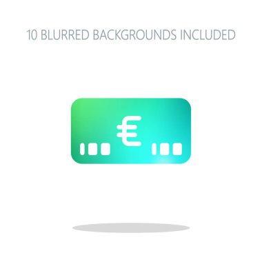 Para voutcher. Euro kart simgesi. Basit gölge beyaz renkli logo kavramı. dahil 10 farklı bulanık arka planlar