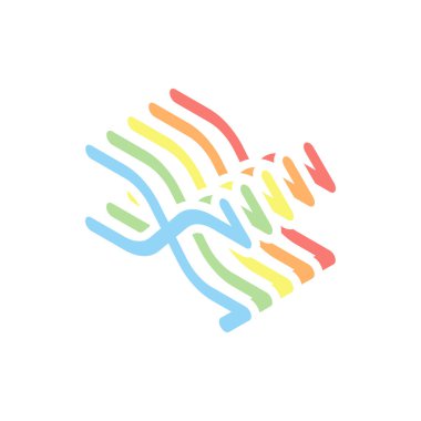 Basit ok geçti. Doğrusal, ince anahat. Beyaz arka plan üzerinde renkli izometrik simgeler yığını