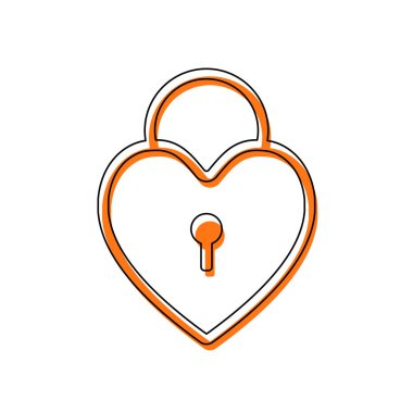 kalp kilidi, asma kilit. basit siluet. İzole simge siyah ince dağılımı ve farklı katmanlarda doldurma taşındı turuncu oluşan. Beyaz arka plan