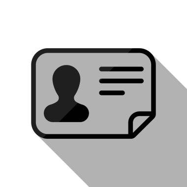 Kimlik kartı simgesi. Kimliği profil. Uzun gölge beyaz arka planda siyah nesnesiyle
