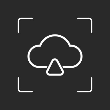 Anahat yükleme basit bulut simgesi. Doğrusal sembolü ile ince anahat. Beyaz nesne kamera otomatik odaklama koyu arka plan üzerinde