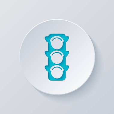 Trafik ışığı simgesi. Gri ve mavi katmanları ile daire kes. Kağıt tarzı