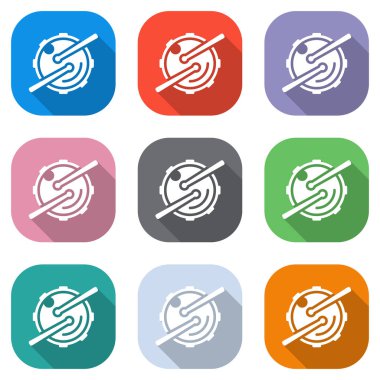 Müzik uygulama için logo davul sopaları ve kamera ile. Basit simgesi. Beyaz simgeleri uygulamalar için renkli kareler olarak ayarlayın. Sorunsuz imkanı ve desen poster için