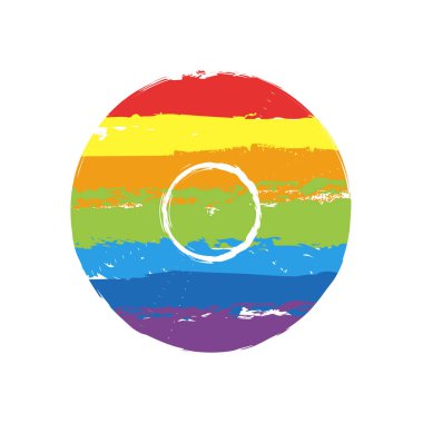 Vinil simgesi. İşareti Lgbt style, gökkuşağı kırmızı, turuncu, sarı, yeşil, mavi, Indigo, menekşe, yedi renk ile çizim