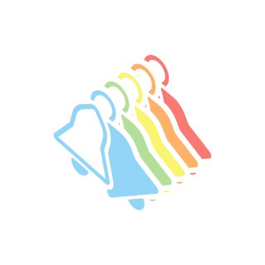 Noel bell. basit siluet. Beyaz arka plan üzerinde renkli izometrik simgeler yığını