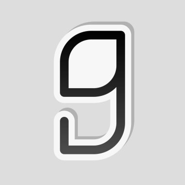 9 numara, rakamı, dokuzuncu. Etiket tarzı ile beyaz ve gri arka plan üzerinde basit gölge