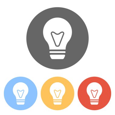 ampul, basit simgesi. Renkli daireler üzerinde beyaz simgeler kümesi