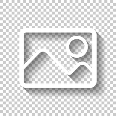 Dağlar ve güneş çift ile hayal et. Basit doğrusal simgesi. Gölge şeffaf arka plan üzerinde beyaz simgesi