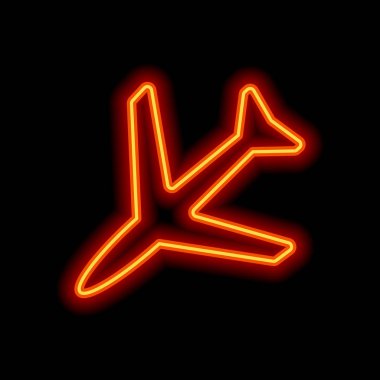 Uçak simgesi. Siyah arka plan üzerine portakal neon tarzı. Işık simgesi