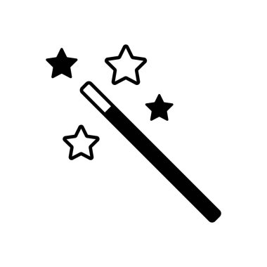 yıldız ile sihirli değnek. basit siluet. Beyaz arka planda siyah simgesi