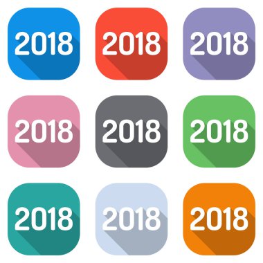 2018 sayı simgesi. Yeni Yılınız Kutlu Olsun. Beyaz simgeleri uygulamalar için renkli kareler olarak ayarlayın. Sorunsuz imkanı ve desen poster için