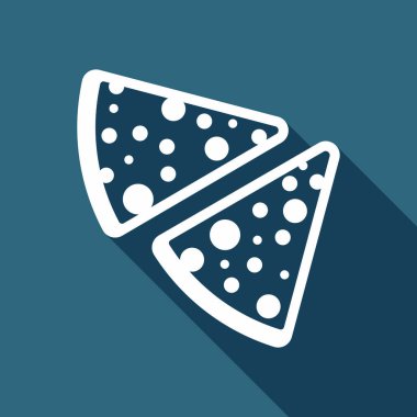 pizza simgesi parçaları. Uzun Gölge arka plan üzerinde beyaz düz simgesi