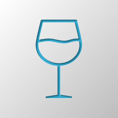 Şarap kadehi. Doğrusal, ince anahat. Kağıt tasarımı. Gölge ile düzenlenen sembolü