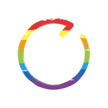 Basit ok, güncelleştirmek, yeniden, saat yönünde, ileri. Gezinti simgesi. Doğrusal sembolü ile ince bir çizgi. Bir çizgi stili. Çizim işaretiyle Lgbt stil, gökkuşağı (kırmızı, turuncu, sarı, yeşil, mavi, Indigo, menekşe, yedi renk