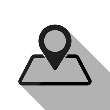 harita üzerinde etiket. basit siluet. Uzun gölge beyaz arka planda siyah nesnesiyle