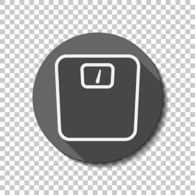 siluet veya ağırlık, basit anahat simgesi. Saydam arka plan üzerinde bir dairede uzun gölge beyaz düz simgesi. Rozet veya etiket stili