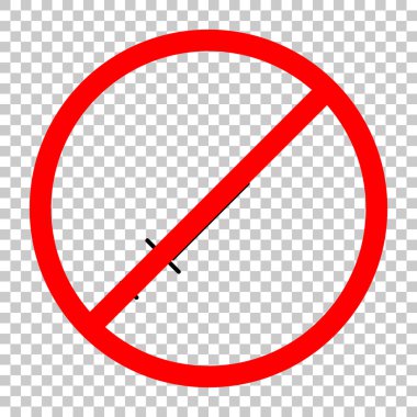 Şırınga simgesi. Siyah kırmızı uyarı işareti şeffaf arka plan ile nesnesinde izin yok