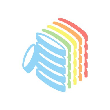 Sikke yığını simgesi. Beyaz arka plan üzerinde renkli izometrik simgeler yığını