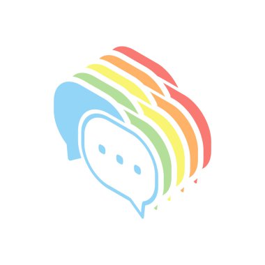 sohbet simgesi. Beyaz arka plan üzerinde renkli izometrik simgeler yığını